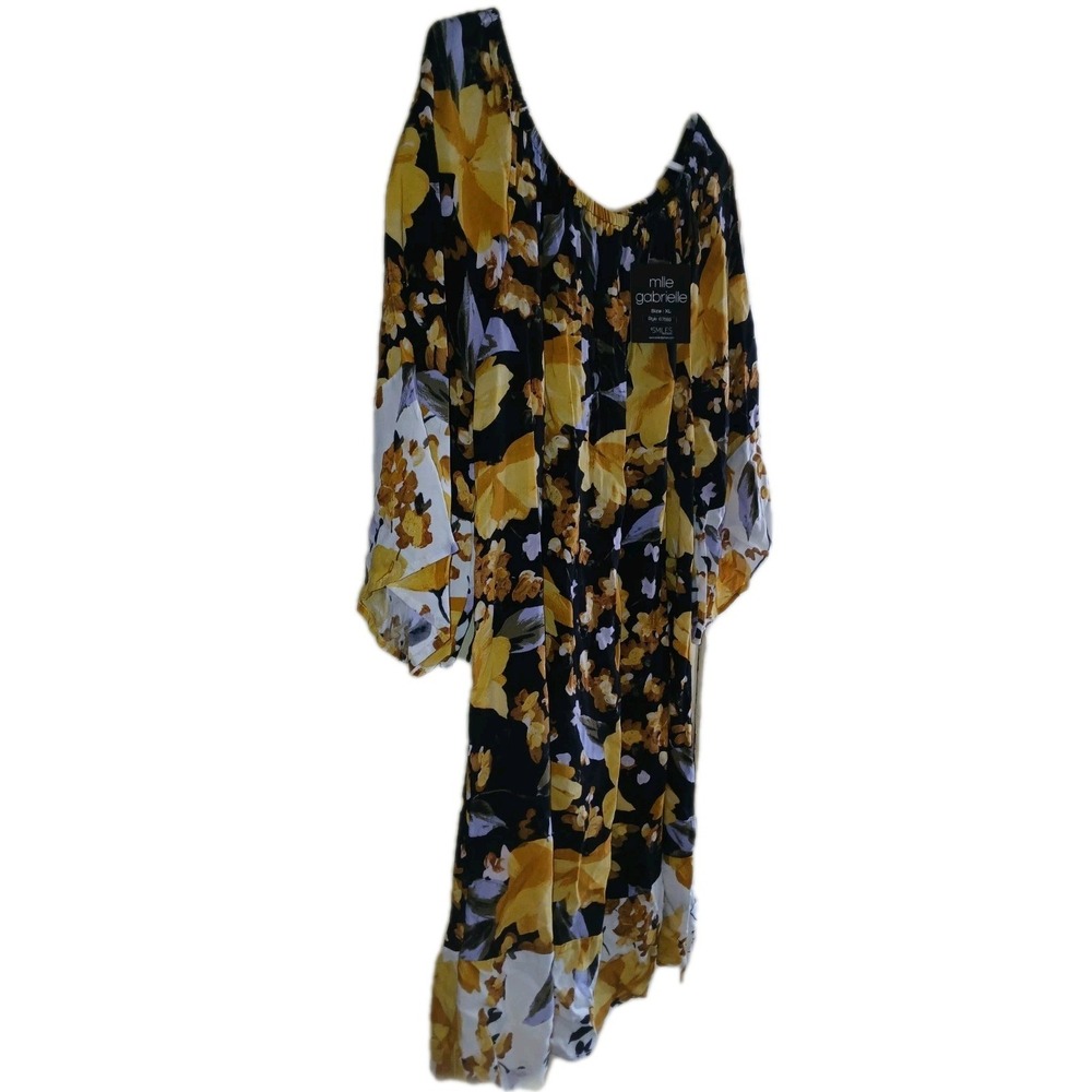 NWT Mile Gabrielle Floral Dress Yellow & Black Women's Sz XL Cottage Core - Picture 2 of 5